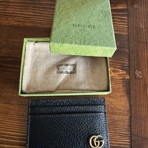 Gucci Black Leather Card Holder with Gold Logo